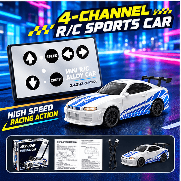 GT-R R34 1:64 Alloy 4WD Metal Desktop Drift Car Flat Remote