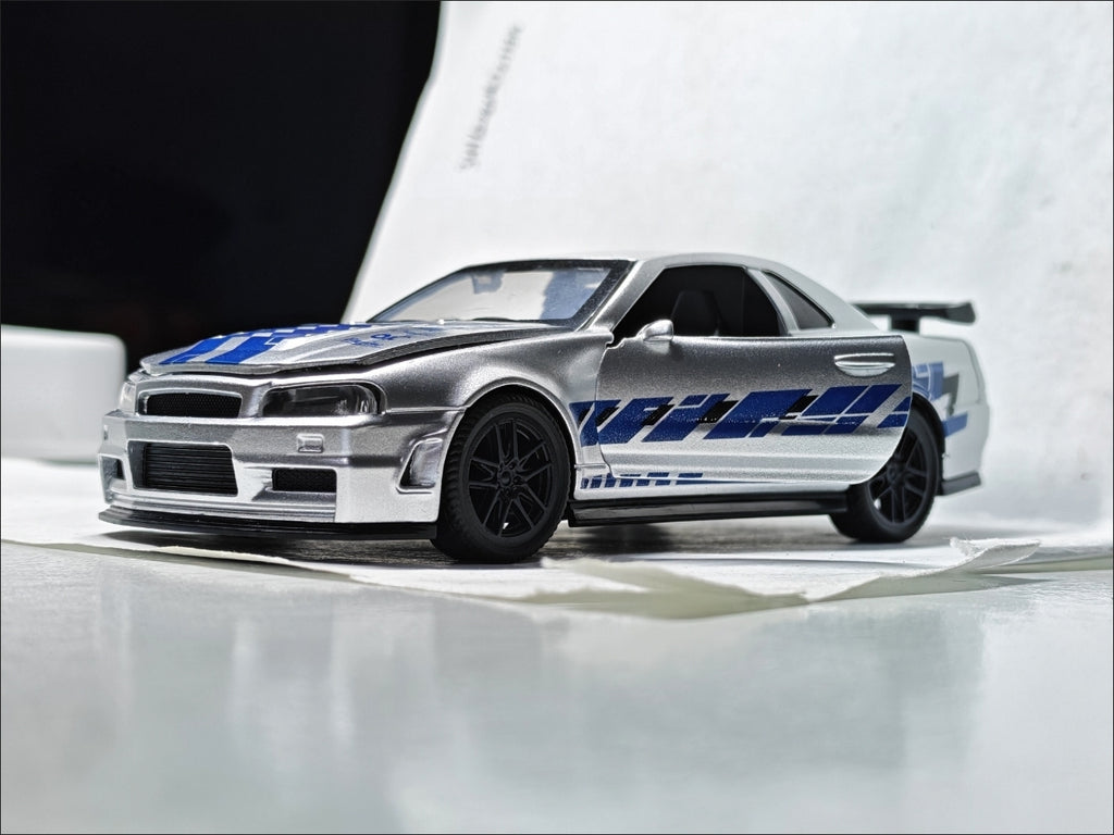 1:43 Nissan Skyline GT-R R34 Silver & Blue Diecast Model Car Price at FancyWheels Bangladesh