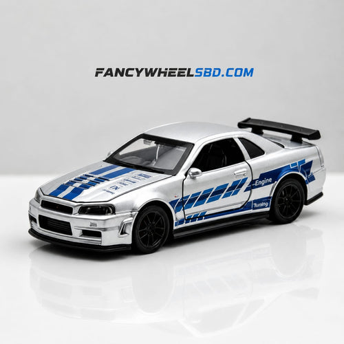 1:43 Nissan Skyline GT-R R34 Silver & Blue Racing Edition Diecast FancyWheels Bangladesh