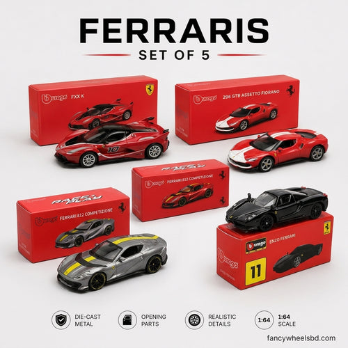1:64 Bburago Ferraris - Set of 5 - Official Licensed Price at FancyWheels Bangladesh