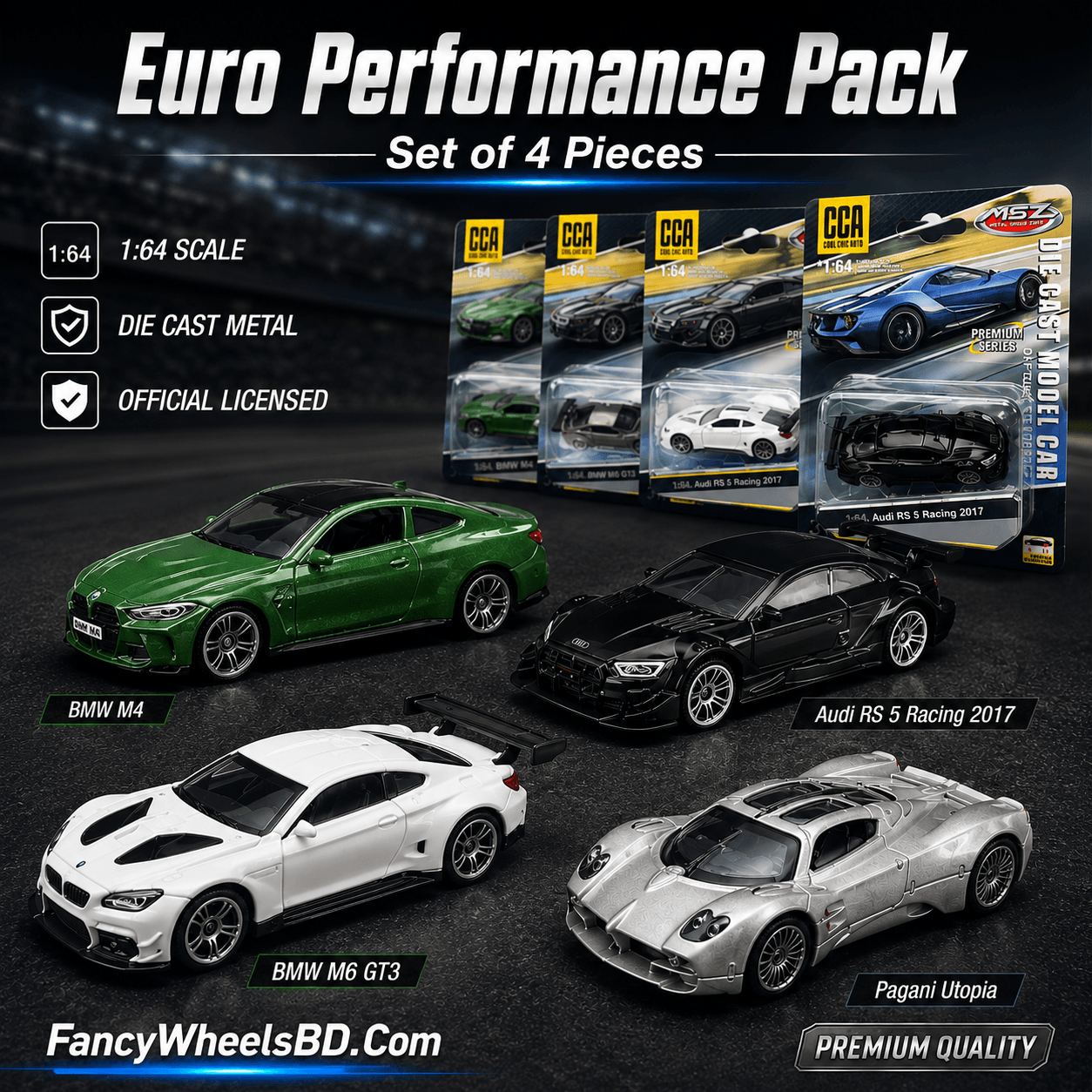 1:64 Euro Performance Pack Diecast Car | Set of 4 Pieces FancyWHeels Bangladesh
