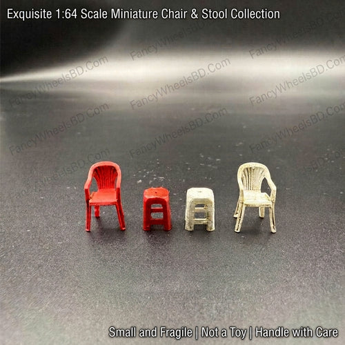 1:64 Scale Miniature Chair and Stool Collection - 4 Pieces Price in Bangladesh White and Red Set