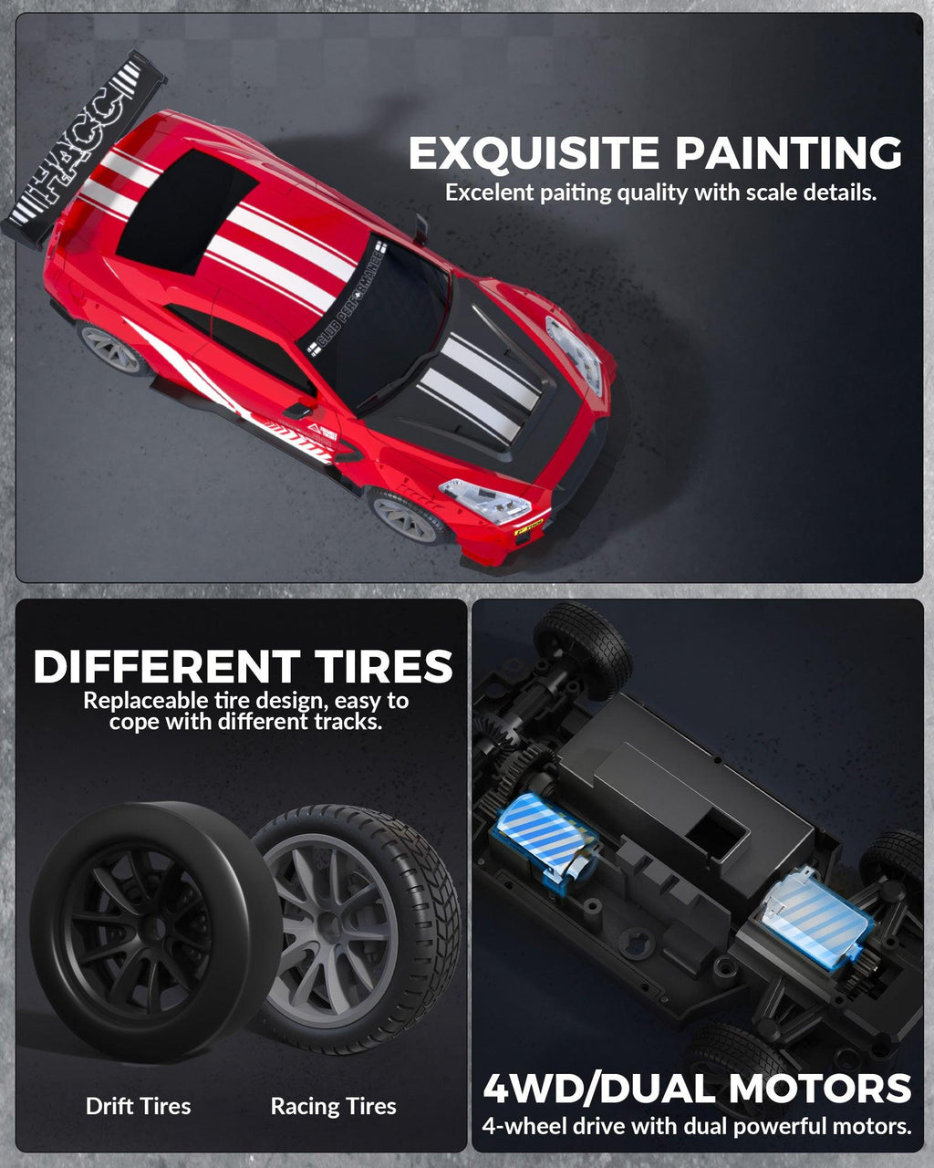 Upgraded Nissan GT-R (R35) 4WD RC Drift Car Dual Batteries with Accessories