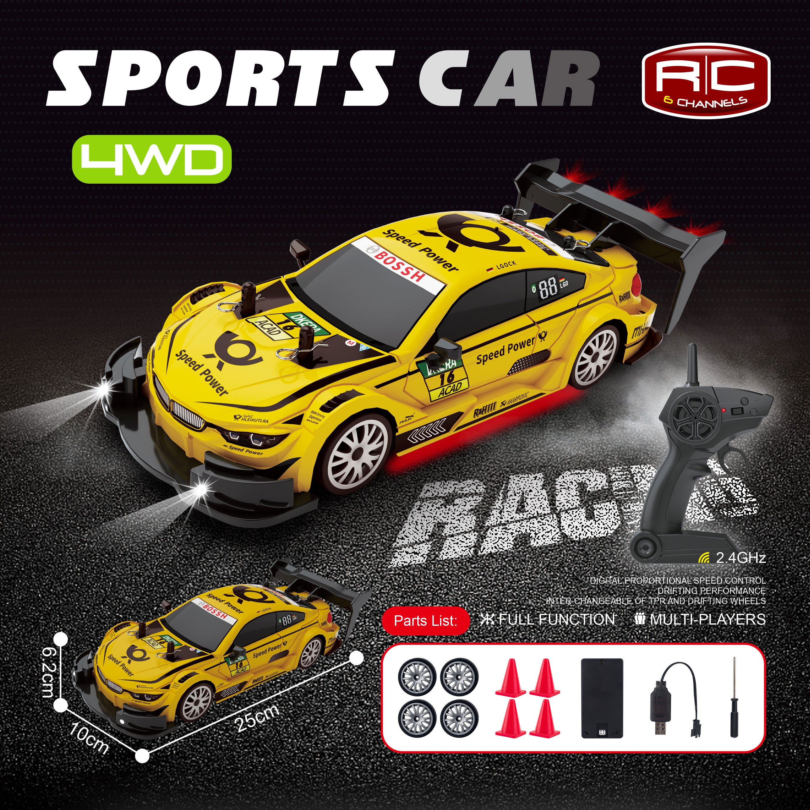 BMW M4 DTM 4WD RC Drift Car With Tires & Traffic Cones