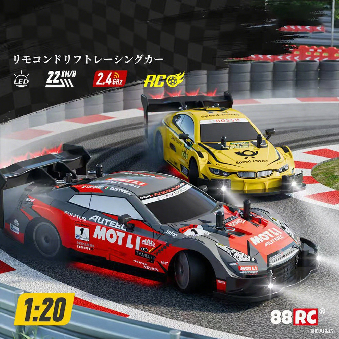 GTR R35 4WD RC Drift Car With Tires & Traffic Cones
