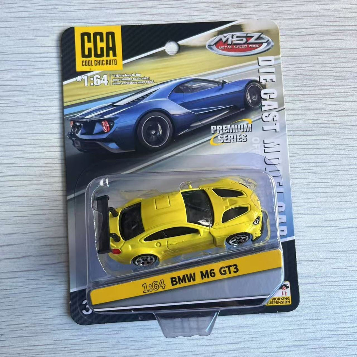 CCA 1:64 BMW M6 GT3 (Yellow) Diecast Model Car Blister Packaging