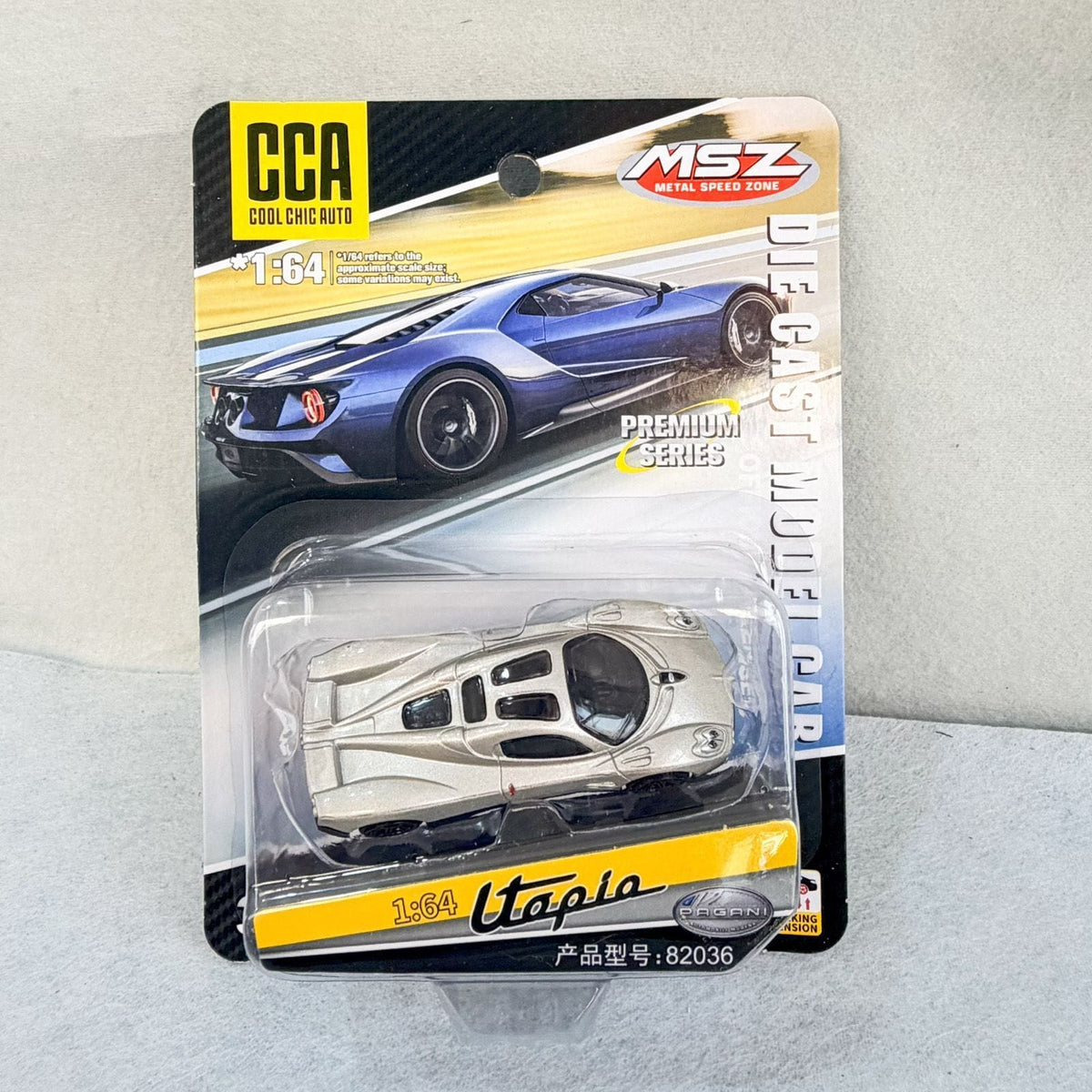 CCA 1:64 Pagani Utopia (Silver) Diecast Model Car Blister Packaging