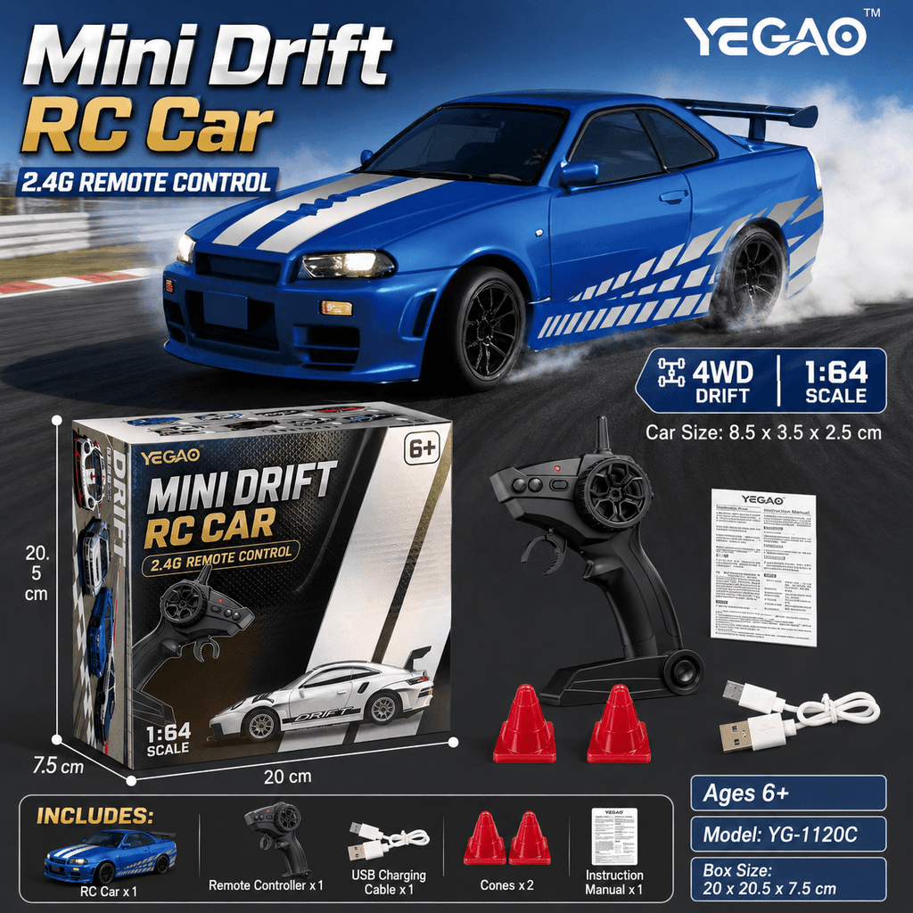 1:64 Alloy 4WD Metal Desktop Drift Car With Accessories
