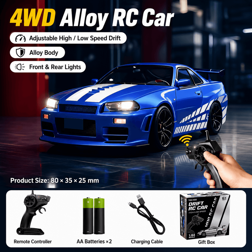 1:64 Alloy 4WD Metal Desktop Drift Car With Accessories