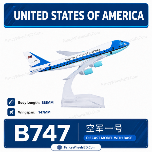 Air Force One USA Boeing B747 Diecast Airplane Model with Base