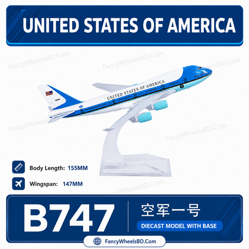 Air Force One USA Boeing B747 Diecast Airplane Model with Base