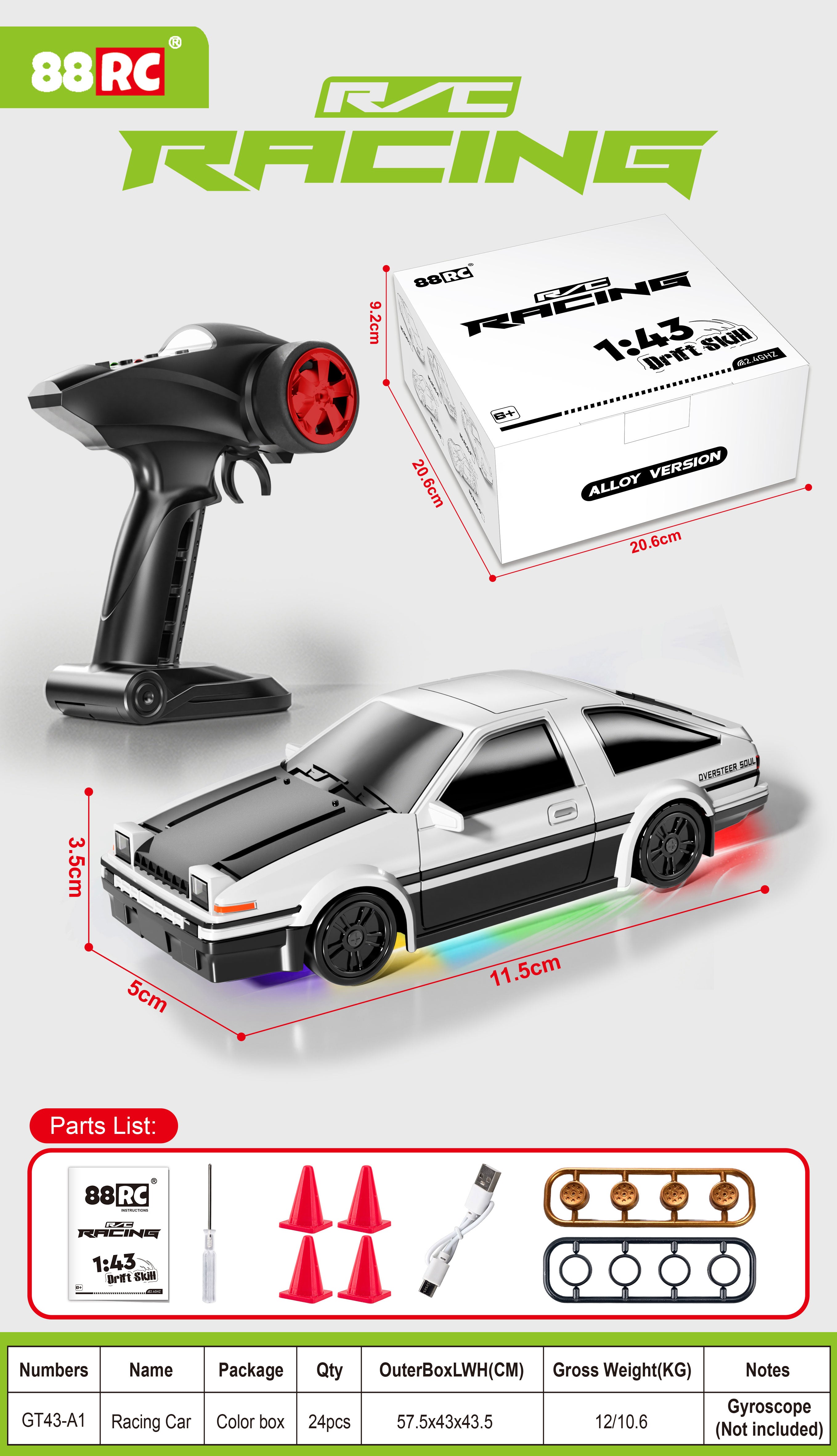 1:43 Scale Alloy 4WD Metal Premium Drift Car With Accessories