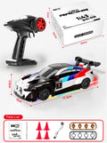 RC Racing toy car set with remote control, packaging, and dimensions displayed.