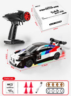 RC Racing toy car set with remote control, packaging, and dimensions displayed.