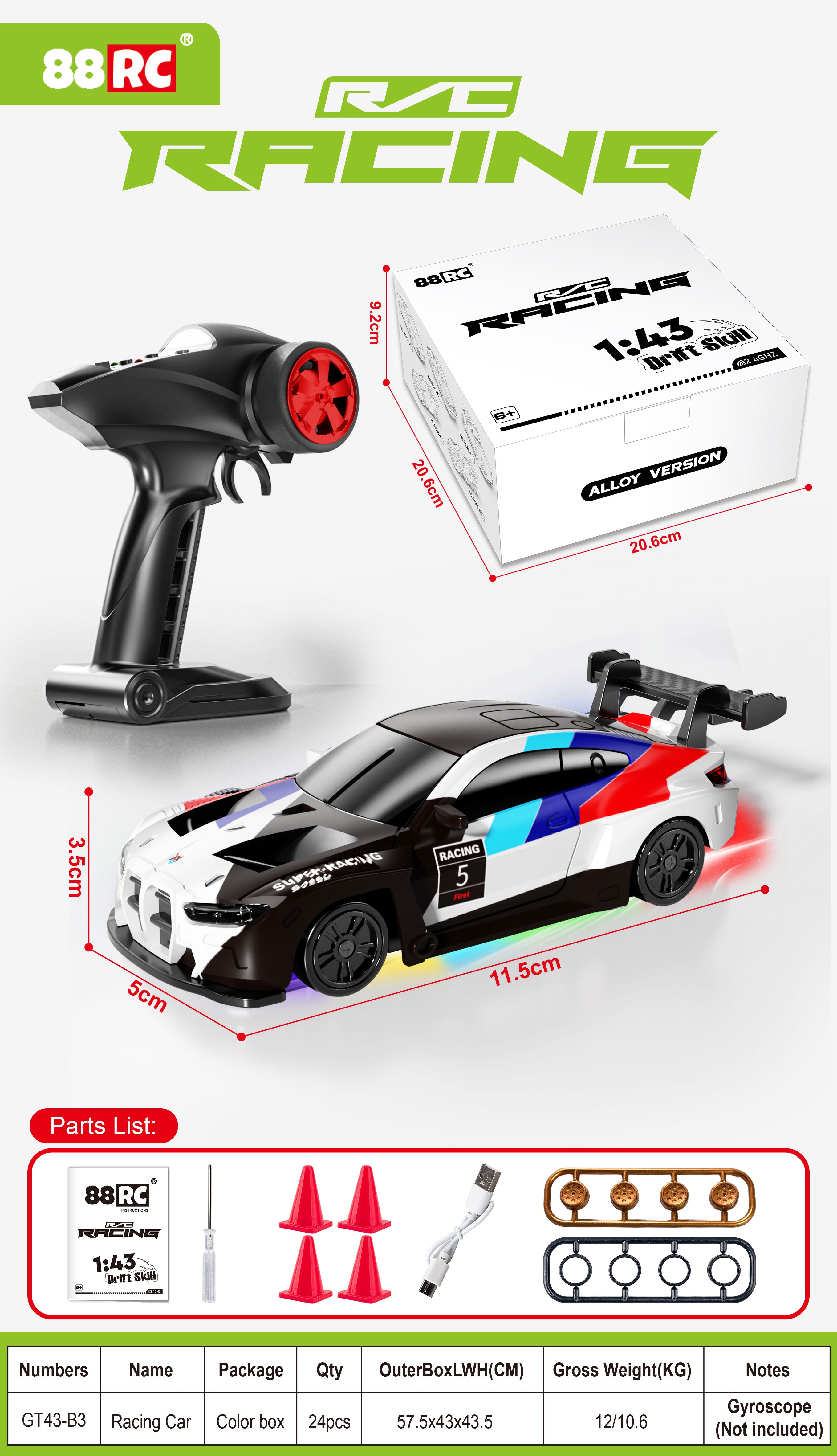 1:43 Scale Alloy 4WD Metal Premium Drift Car With Accessories