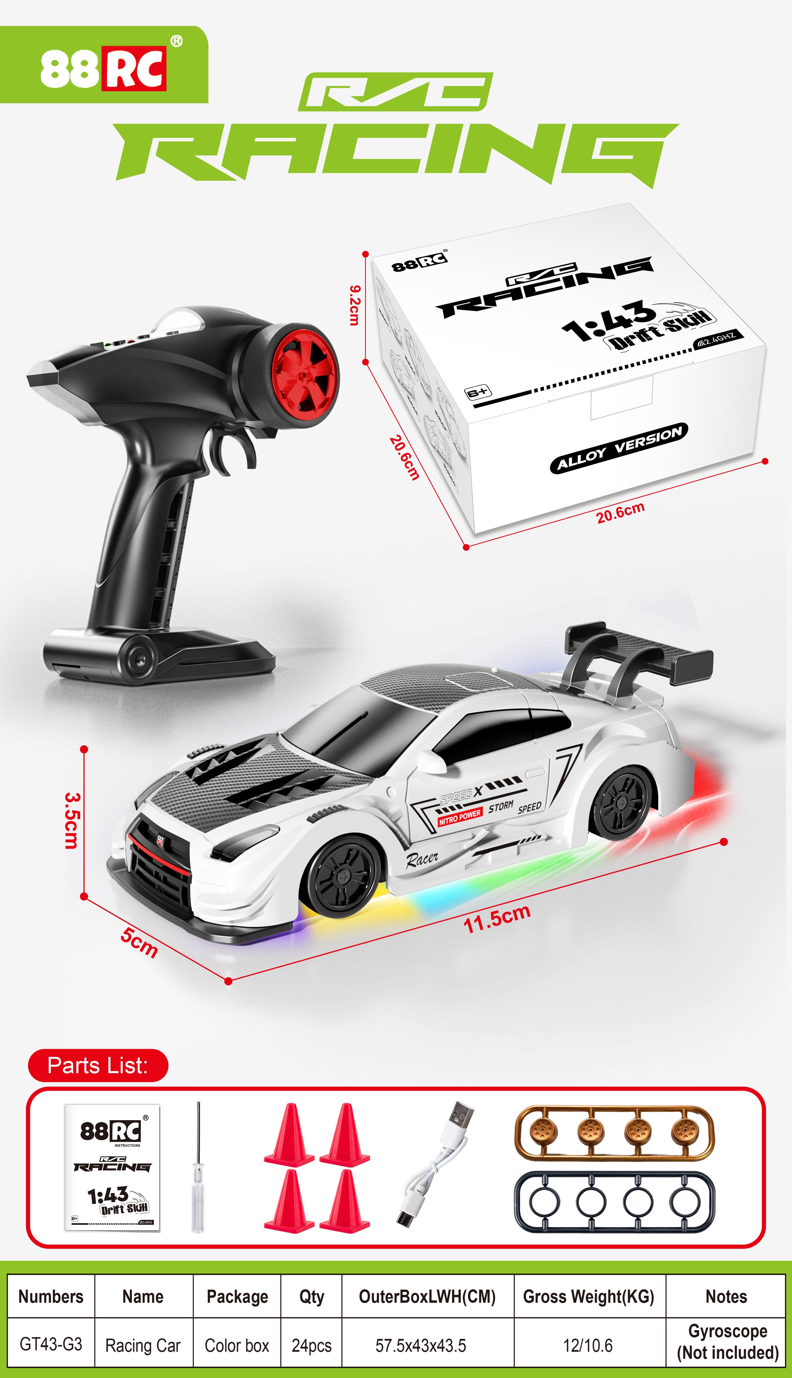 1:43 Scale Alloy 4WD Metal Premium Drift Car With Accessories