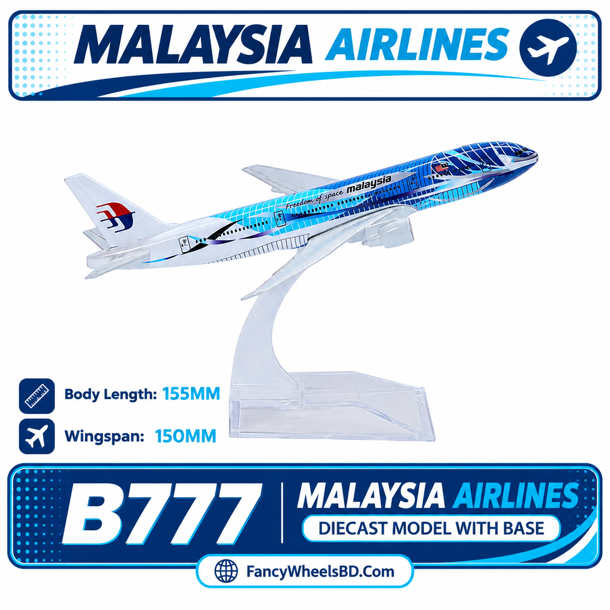 Malaysia Airlines Boeing 777 Diecast Airplane Model with Display Stand