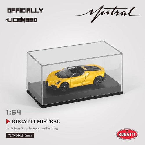 RW 1:64 Officially Licensed Bugatti Mistral Yellow Diecast Model Car with Acrylic Box