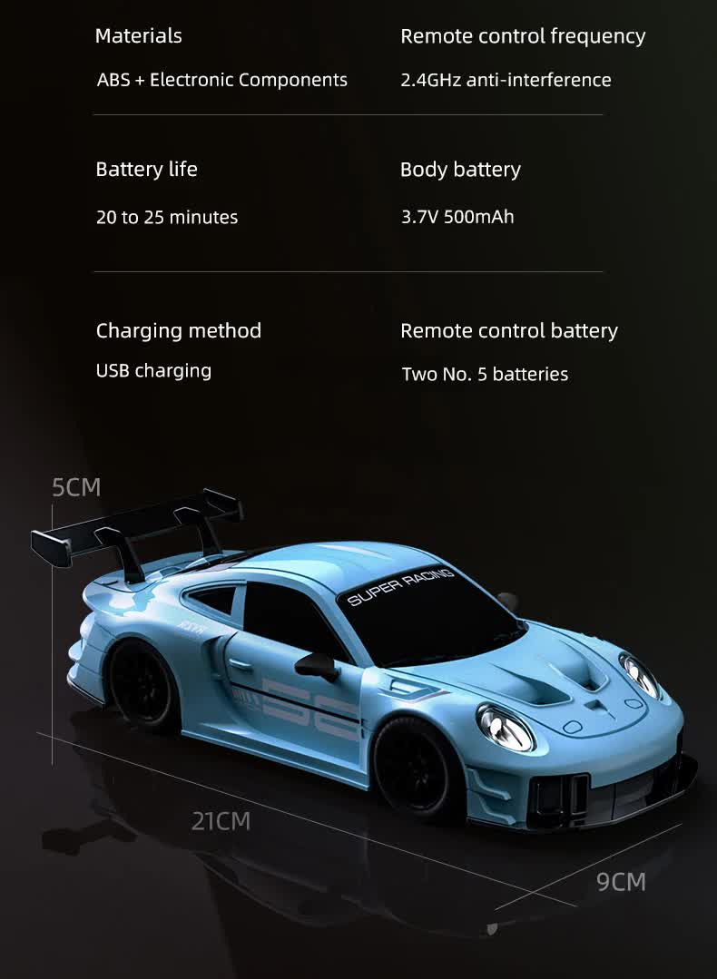 Porsche 911 GT3 RS 4WD RC Drift Car With Tires & Traffic Cones