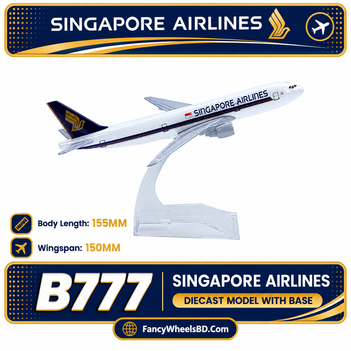 Singapore Airlines Boeing 777 Diecast Airplane Model with Display Stand