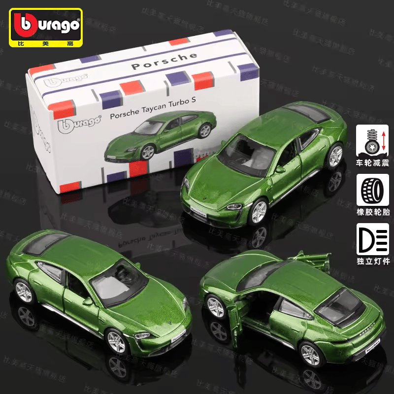 Porsche Taycan Turbo S Green Diecast Model Car