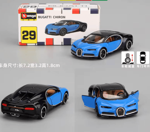 Bugatti Chiron Blue/Black Openable Alloy Model Car