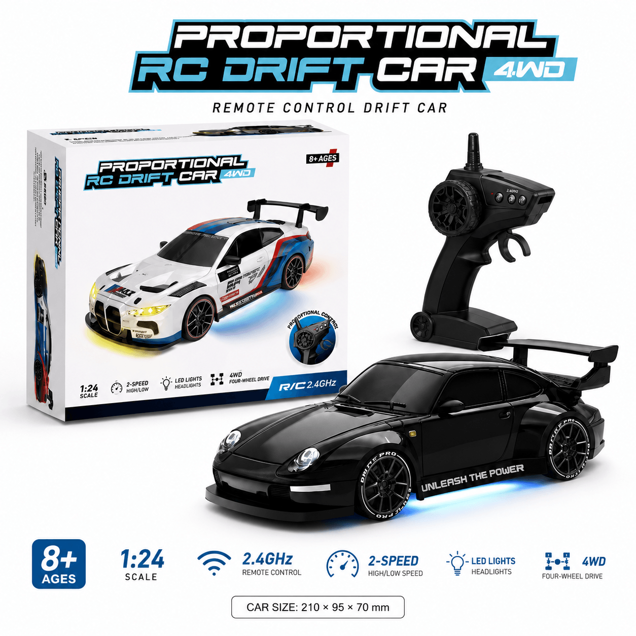 Porsche 993 911 RWB 4WD RC Drift Car With Tires & Traffic Cones