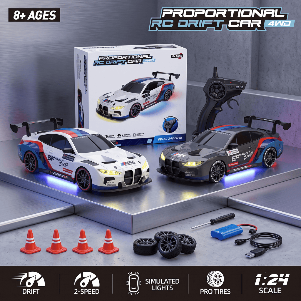 BMW M4 4WD RC Drift Car With Tires & Traffic Cones