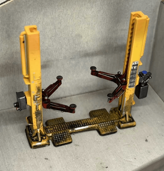 Distressed Look Two-Post Car Lift For Diorama Yellow