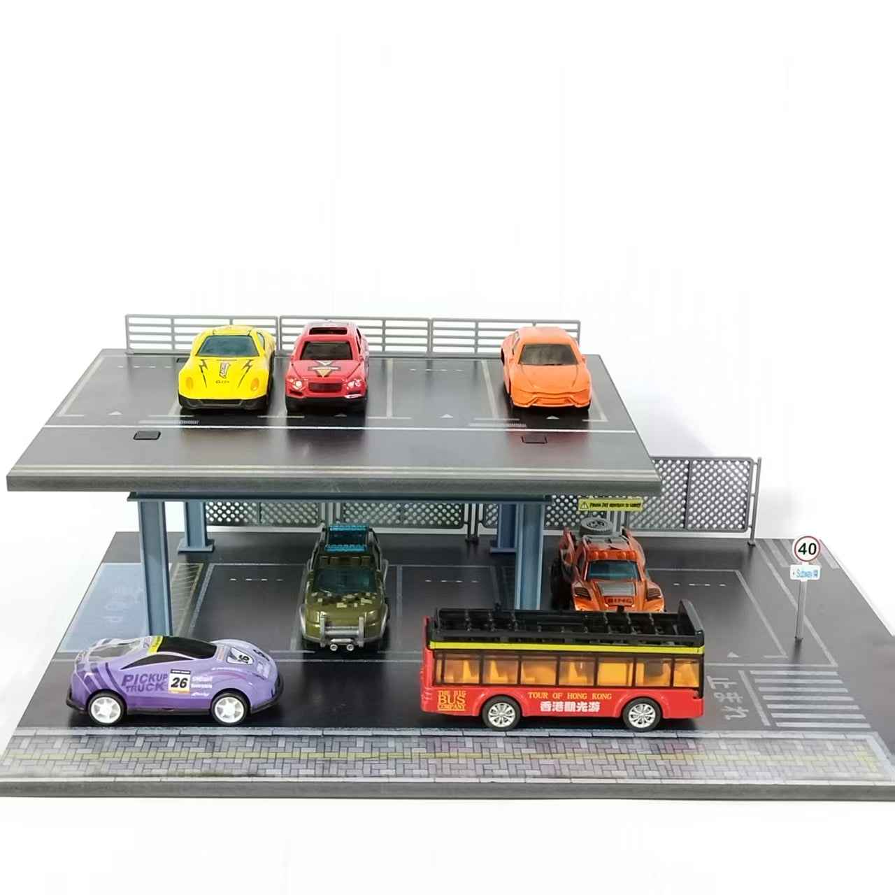 1:64 Dual-Deck Japanese Street Parking Lot Diorama with cars