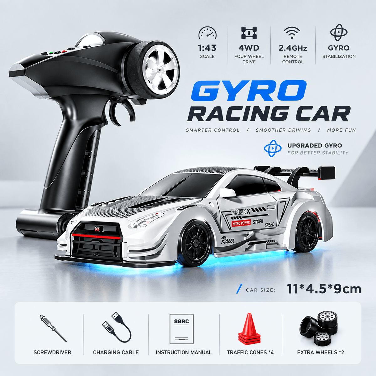 1:43 Scale Alloy 4WD Metal Premium Drift Car With Accessories