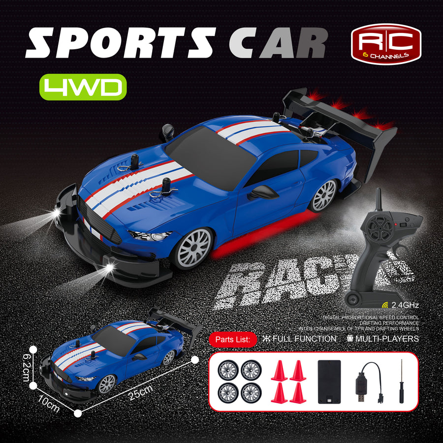 Mustang 4WD RC Drift Car With Tires & Traffic Cones