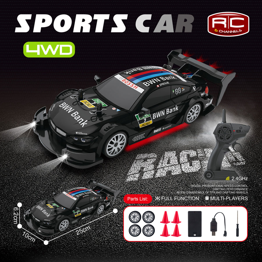 Black BMW M4 DTM 4WD RC Drift Car With Tires & Traffic Cones