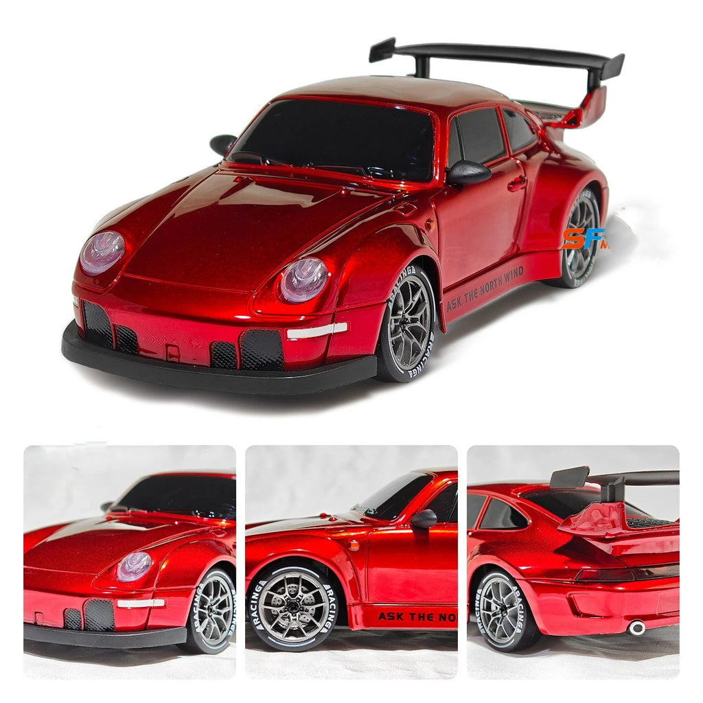 Red Porsche 993 911 RWB 4WD RC Drift Car With Tires & Traffic Cones