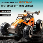 1/16 scale metal body RC car front angle view, off road tires