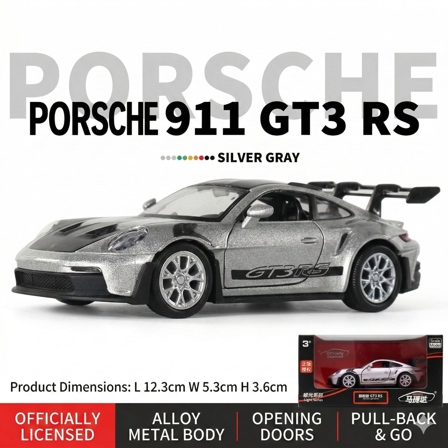 1:36 Porsche 911 GT3 RS Gray Diecast Model Car