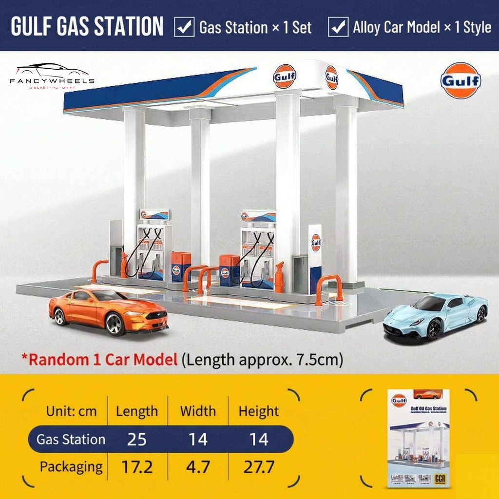 CCA Gulf Gas Station Diorama Set With Random Diecast Car Model