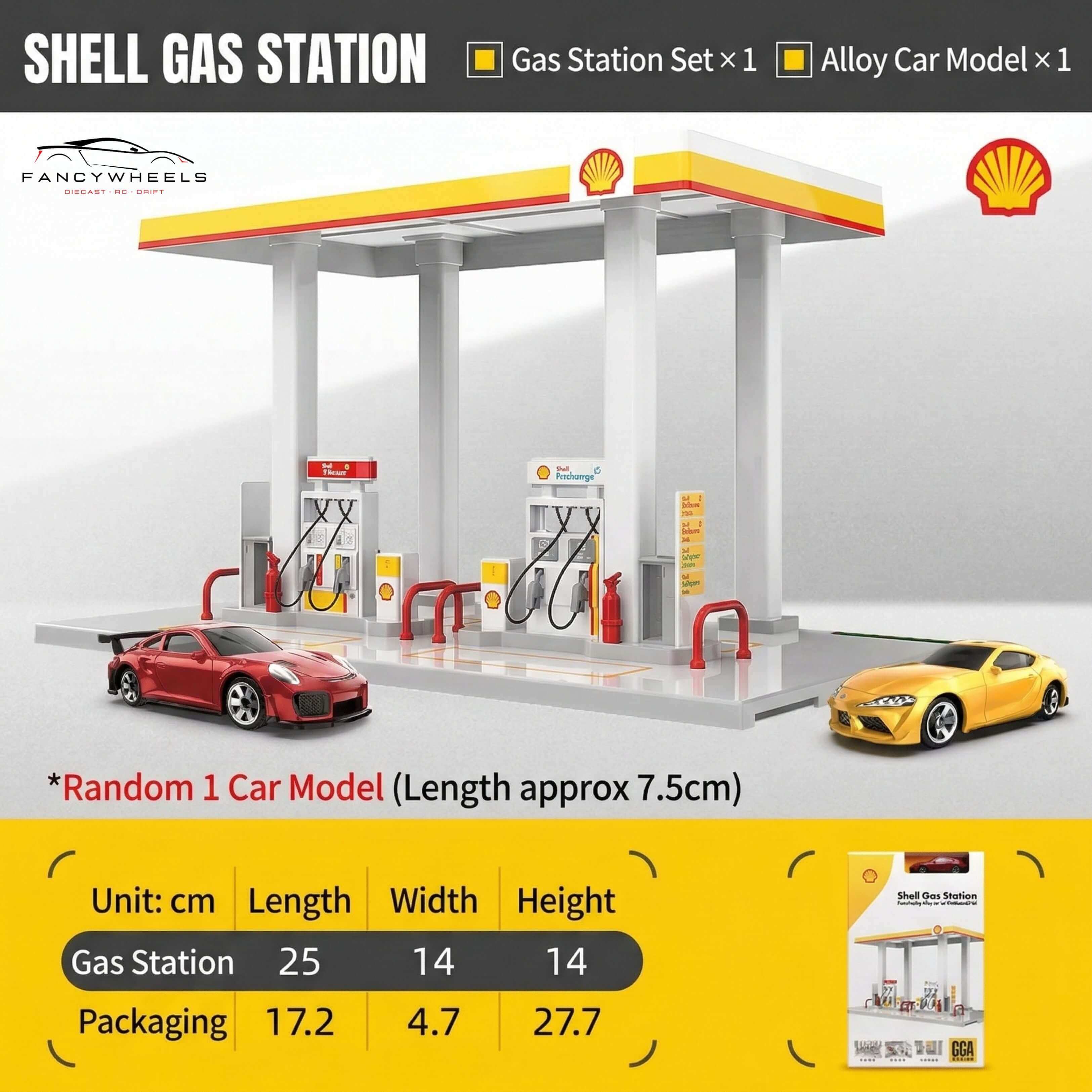 CCA Shell Gas Station Diorama Set With Random Diecast Car Model