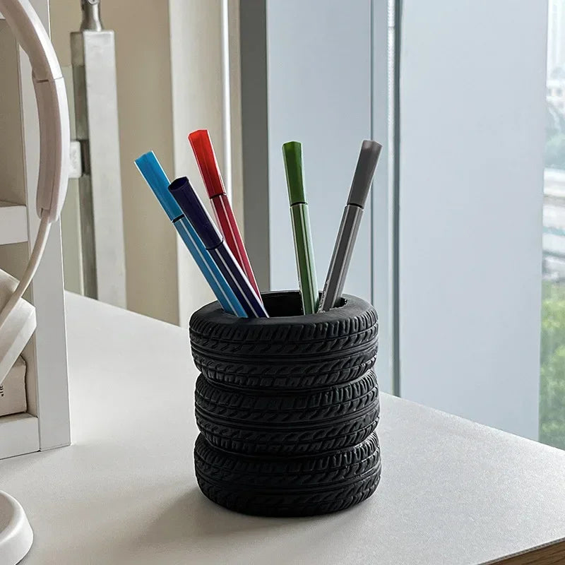 Tire-Themed Pen Holder