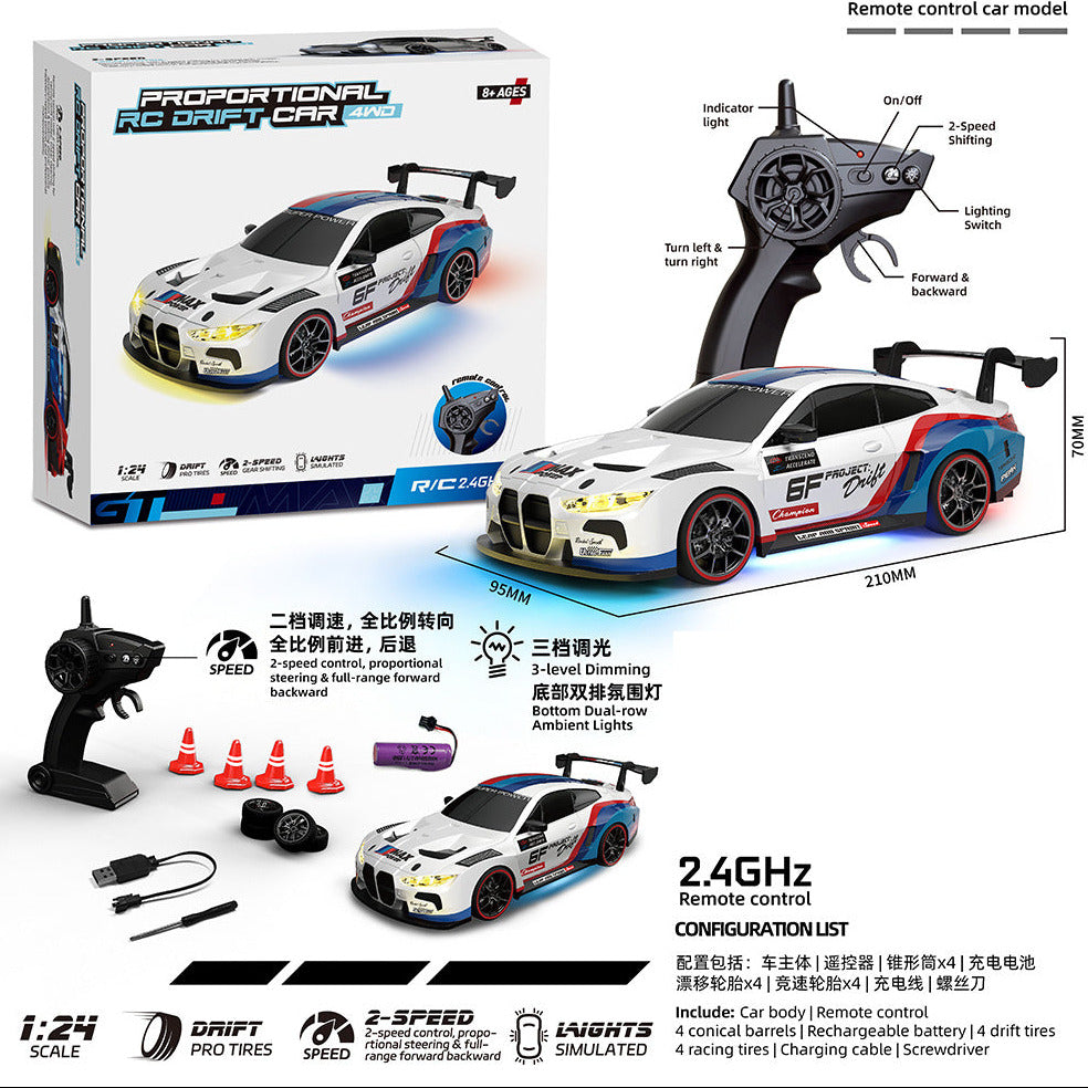 BMW M4 4WD RC Drift Car With Tires & Traffic Cones