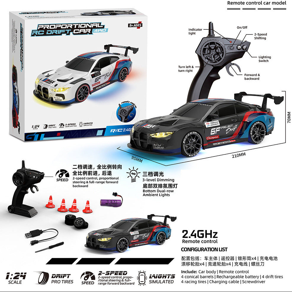 BMW M4 4WD RC Drift Car With Tires & Traffic Cones